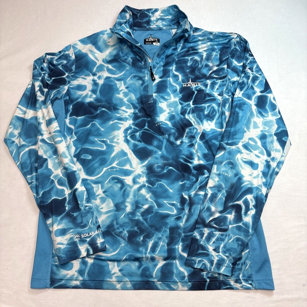 Habit Pullover Mens Large Blue 1/4 Zip Solar-Factor Fishing Long Sleeve